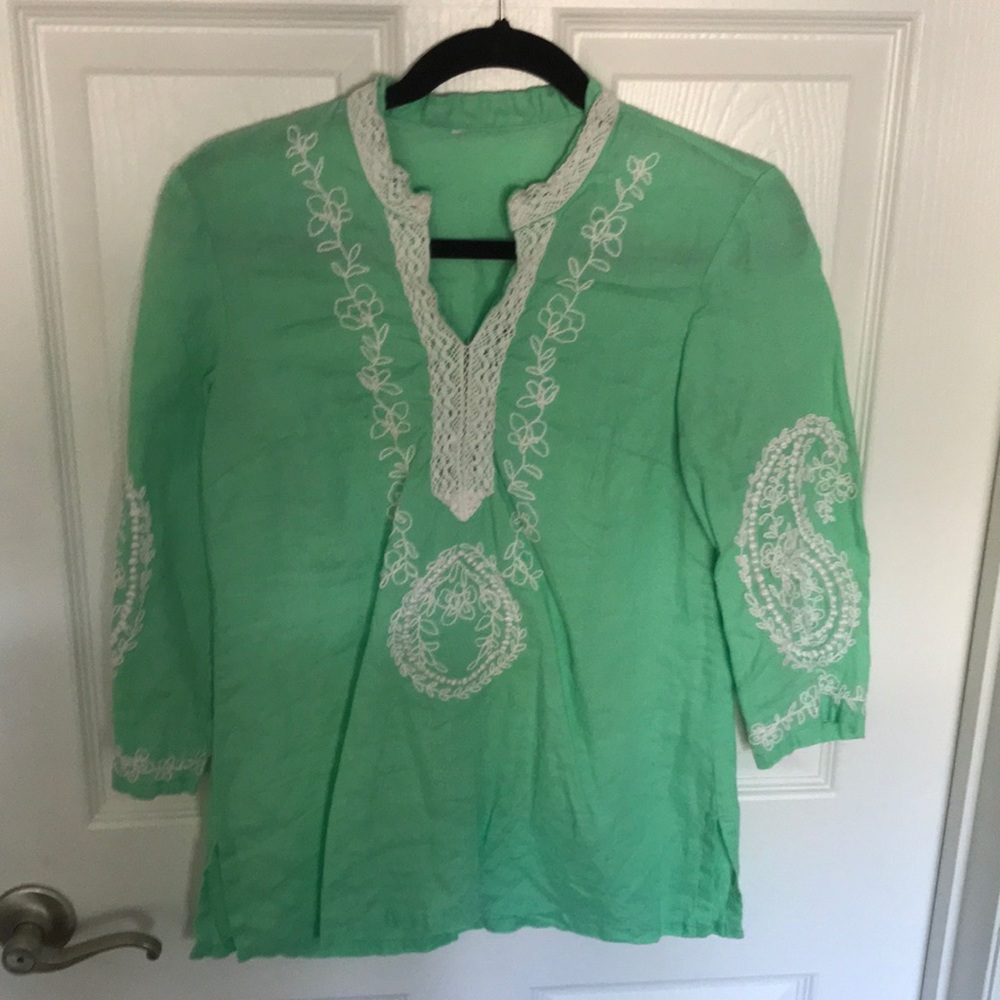 Like new mint green but more green less mint color